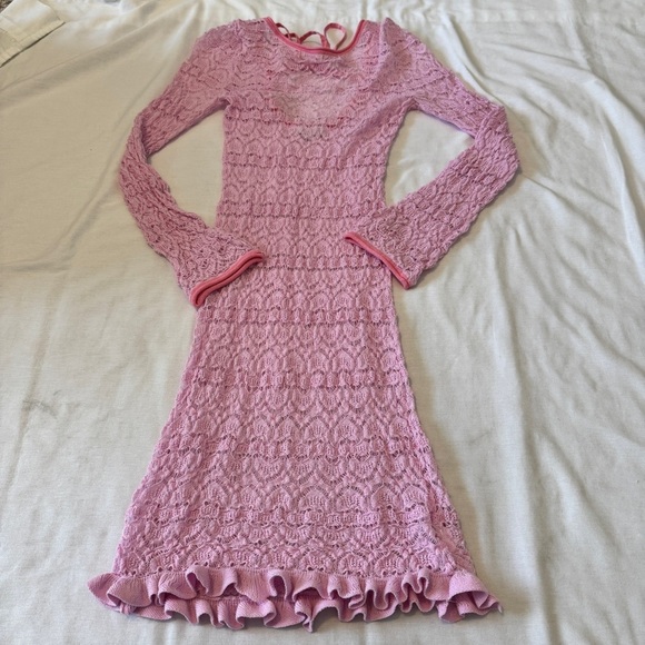 J Crew Small Limited Edition Pink Open Back Lace Midi Sweater Dress Barbie Y2K - Picture 1 of 7